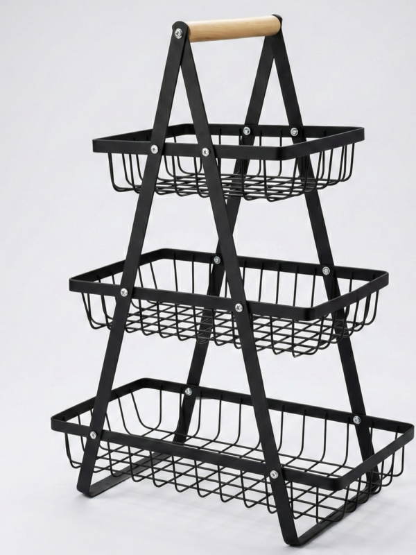 Frutero de metal y madera 3 niveles