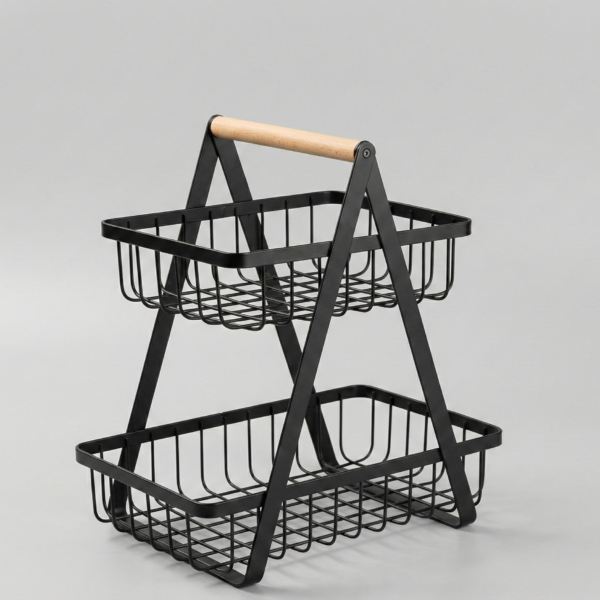 Frutero de metal y madera 2 niveles
