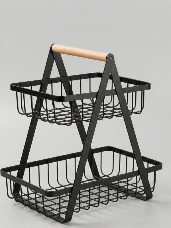 Frutero de metal y madera 2 niveles