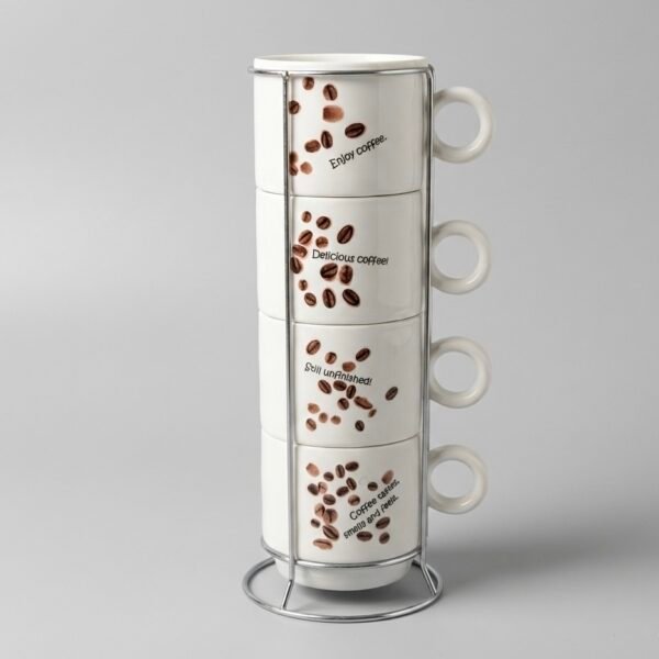 Set 4 tazas con soporte de metal