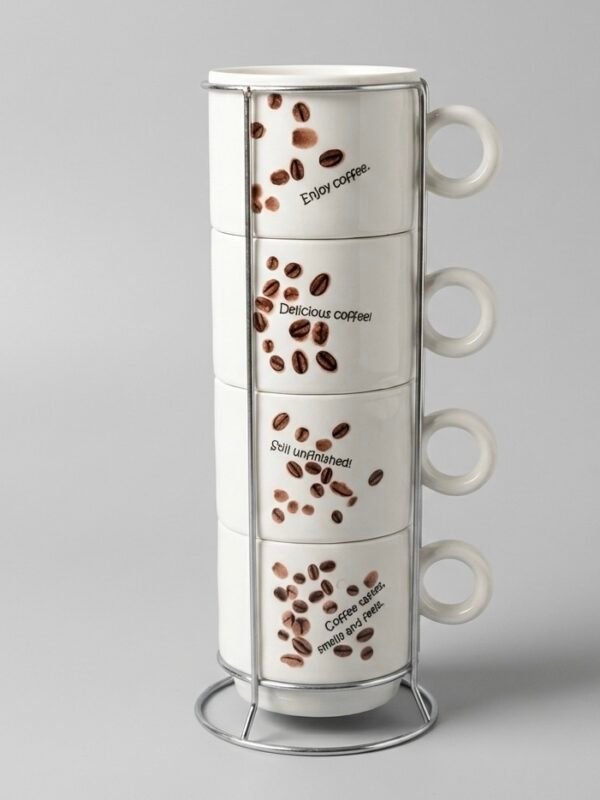 Set 4 tazas con soporte de metal