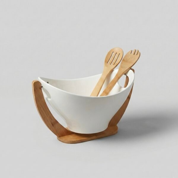 Ensaladera de cerámica + Cucharas de madera