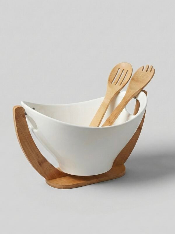 Ensaladera de cerámica + Cucharas de madera
